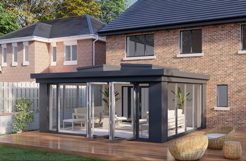 Slim Pillars flat roof bifold door