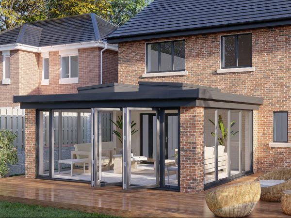 Slim Pillars flat roof bifold door