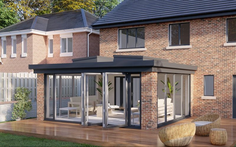 Slim Pillars flat roof bifold door