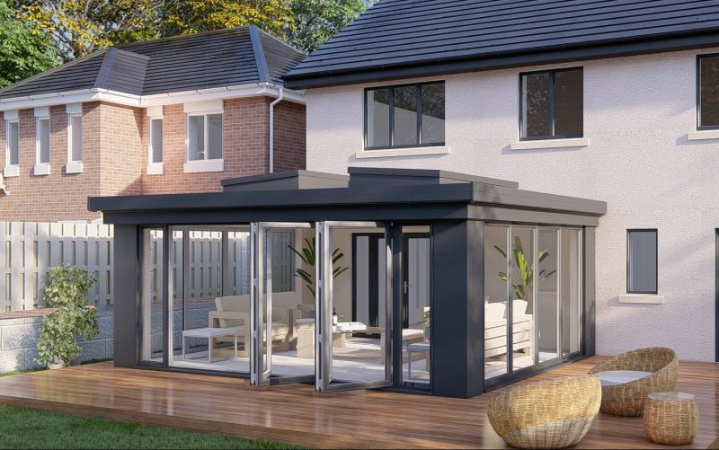 Slim Pillars flat roof bifold door