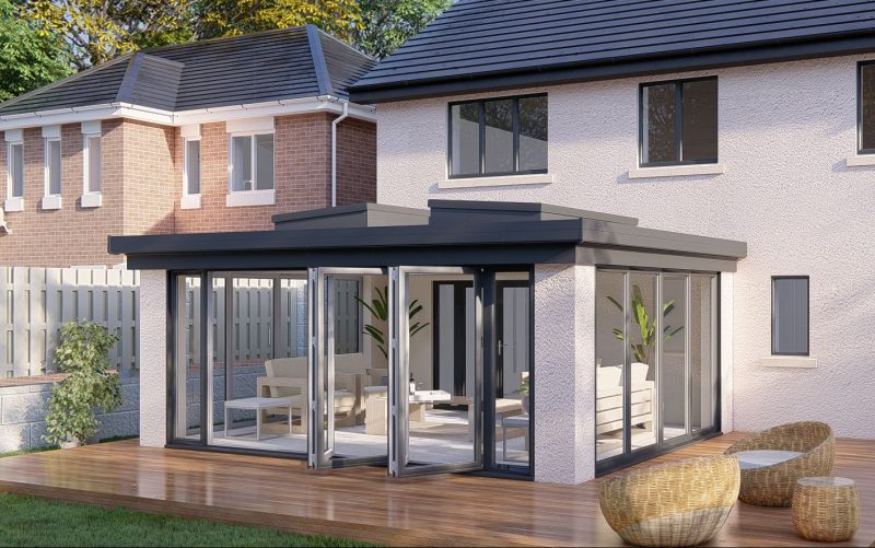 Slim Pillars flat roof bifold door