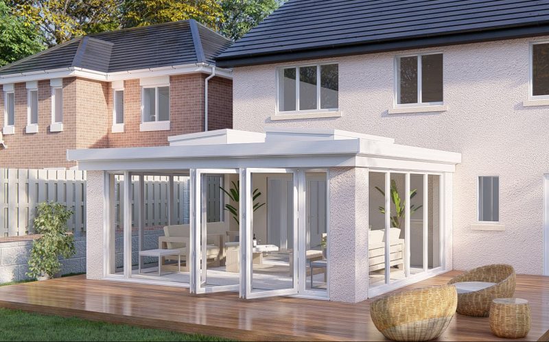 Slim Pillars flat roof bifold door