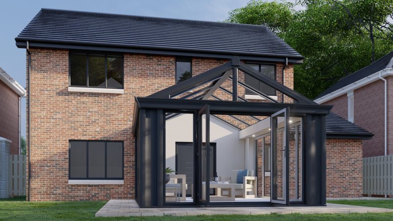 Gable Apex Glass Roof French Door Grey Brick