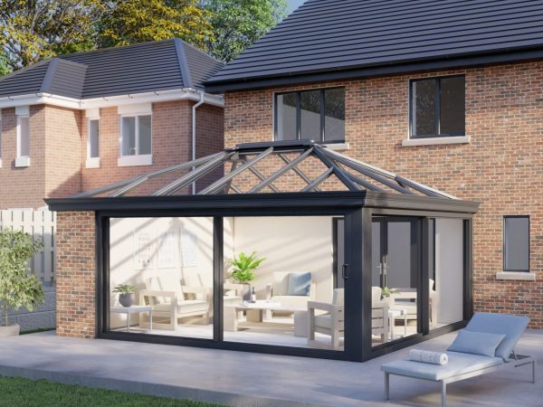 One wall glass roof patio door