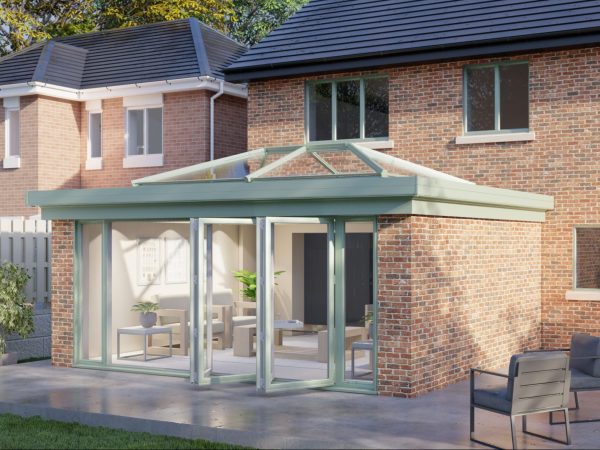 Two Wall Lantern Roof Bifold Door