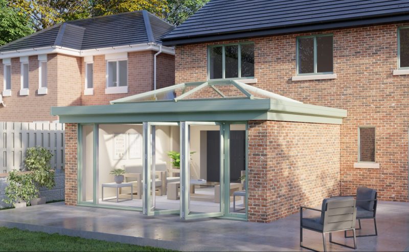 Two Wall Lantern Roof Bifold Door