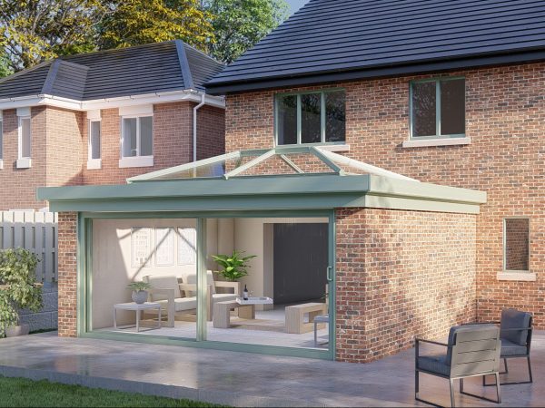 Two wall lantern roof patio door