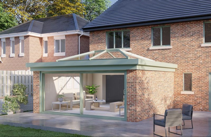 Two wall lantern roof patio door