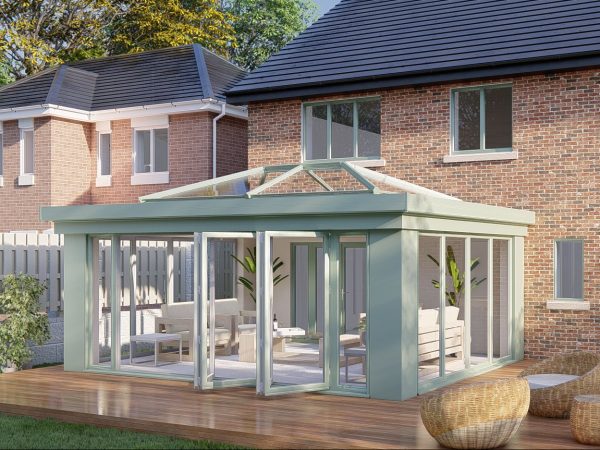 Slim pillars lantern roof bifold door