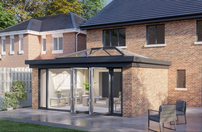 Two Wall Lantern Roof Bifold Door