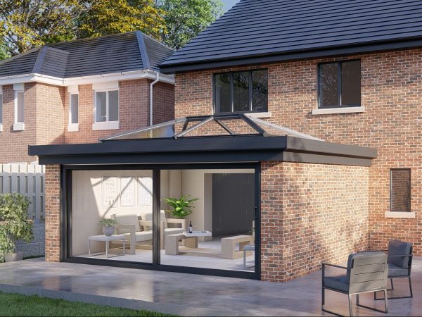 Two wall lantern roof patio door