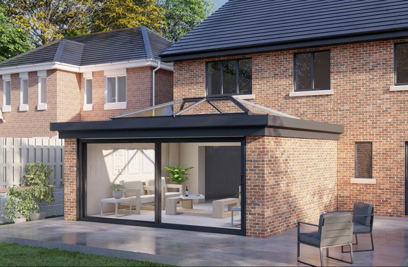 Two wall lantern roof patio door