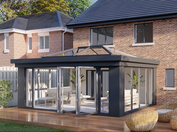 Slim pillars lantern roof bifold door