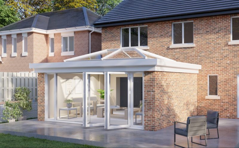 Two Wall Lantern Roof Bifold Door