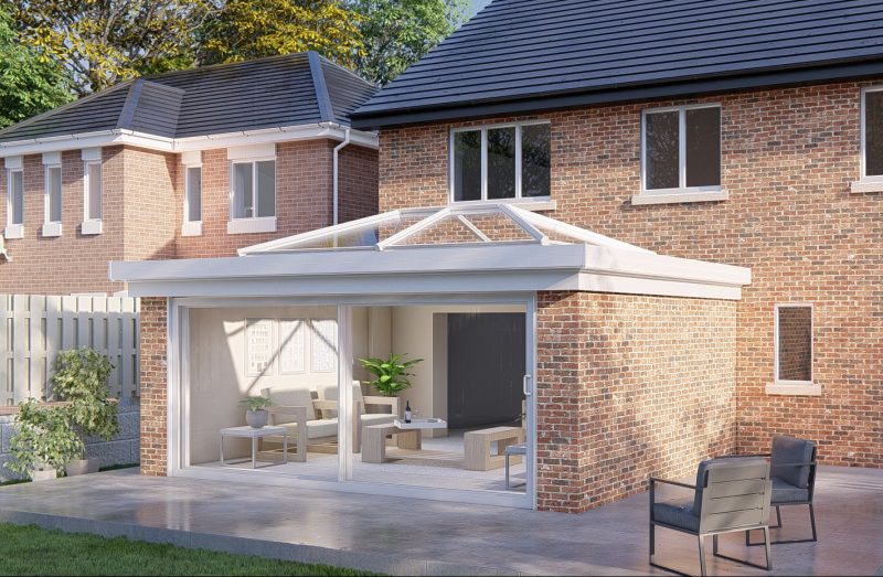 Two wall lantern roof patio door