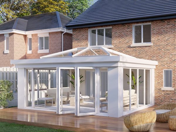 Slim pillars lantern roof bifold door