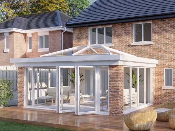 Slim pillars lantern roof bifold door