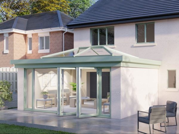 Two Wall Lantern Roof Bifold Door