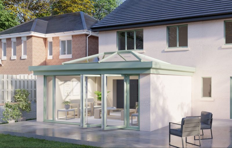 Two Wall Lantern Roof Bifold Door