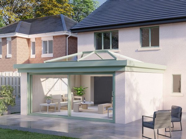 Two wall lantern roof patio door