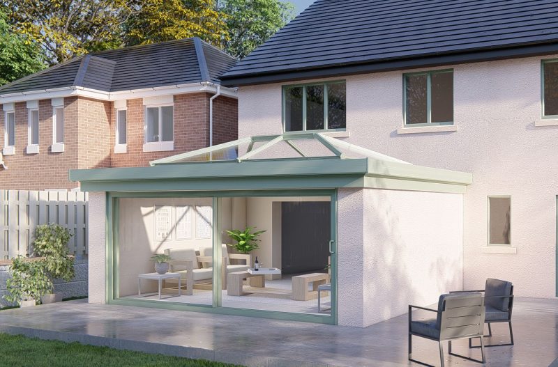 Two wall lantern roof patio door