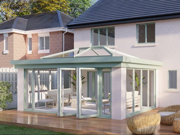 Slim pillars lantern roof bifold door