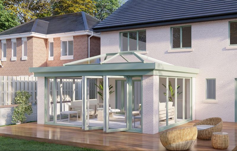 Slim pillars lantern roof bifold door