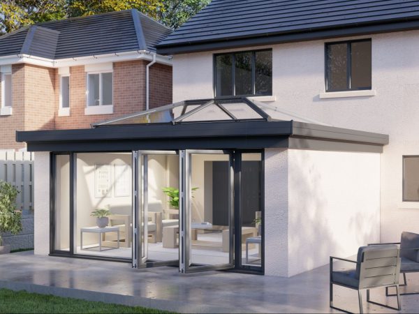 Two Wall Lantern Roof Bifold Door