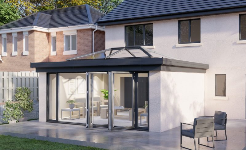 Two Wall Lantern Roof Bifold Door