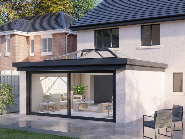 Two wall lantern roof patio door