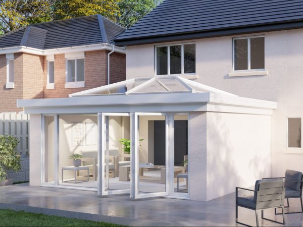 Two Wall Lantern Roof Bifold Door