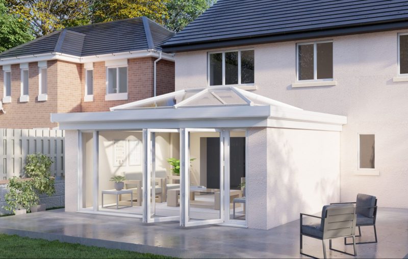 Two Wall Lantern Roof Bifold Door