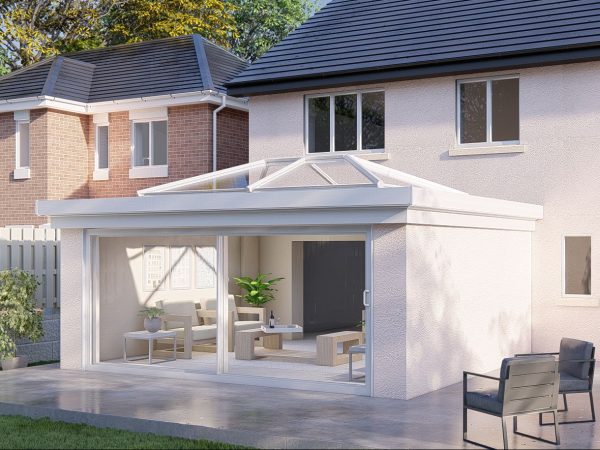 Two wall lantern roof patio door