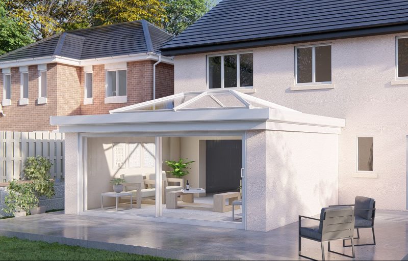 Two wall lantern roof patio door