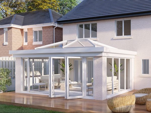 Slim pillars lantern roof bifold door