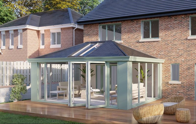 Slim Pillars tiled Roof bifold door