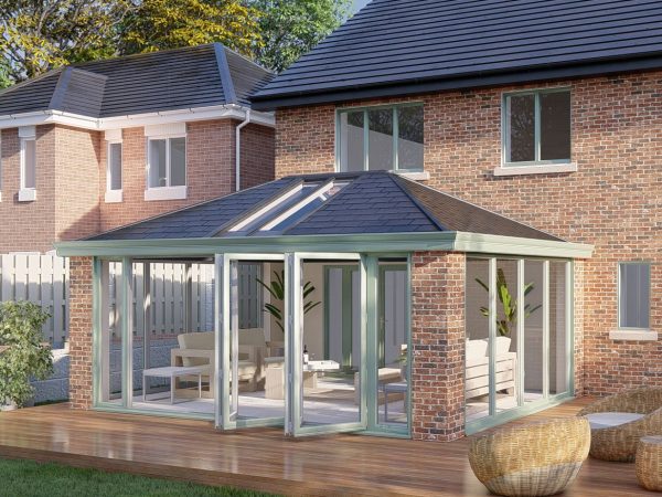 Slim Pillars tiled Roof bifold door