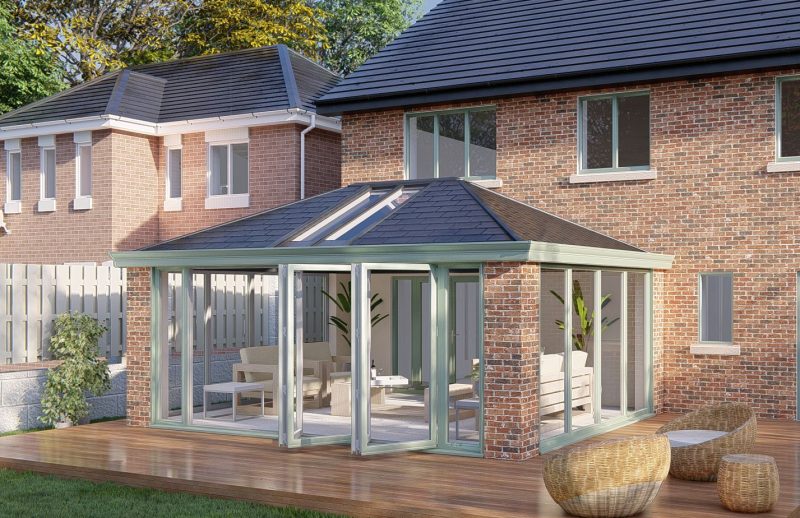 Slim Pillars tiled Roof bifold door