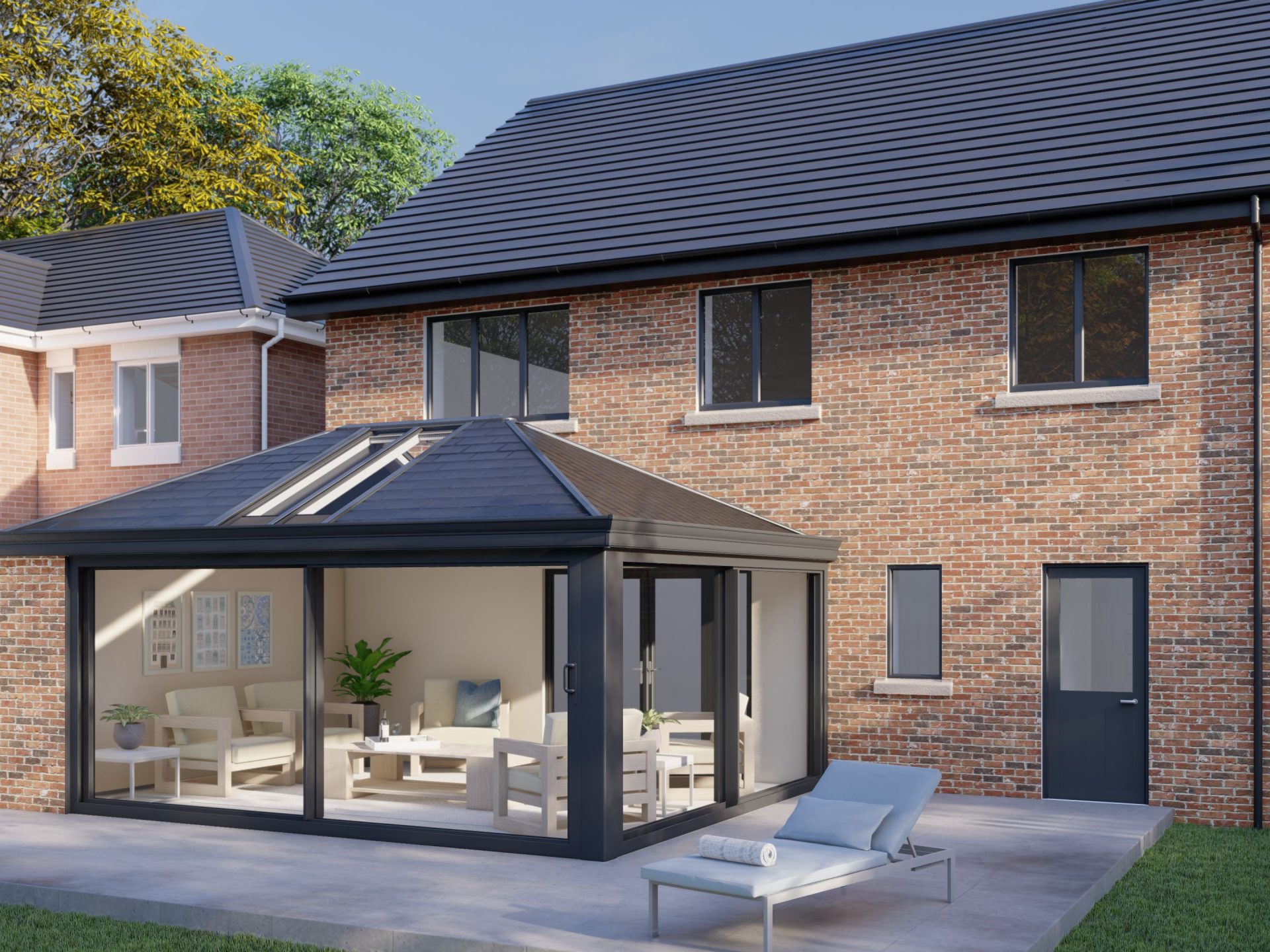One wall tiled roof patio door