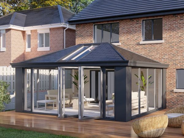 Slim Pillars tiled Roof bifold door