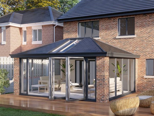 Slim Pillars tiled Roof bifold door