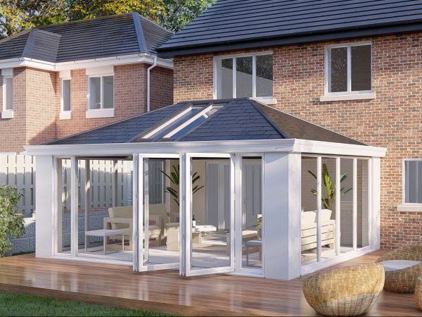 Slim Pillars tiled Roof bifold door