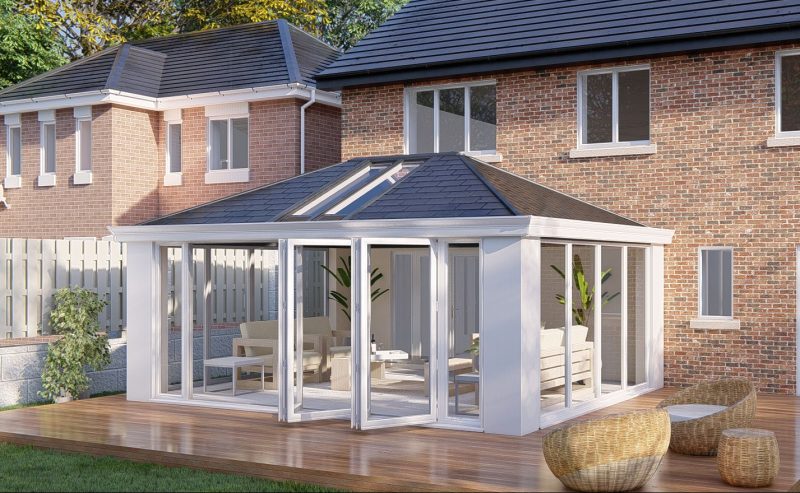 Slim Pillars tiled Roof bifold door