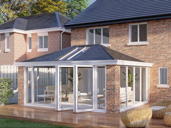 Slim Pillars tiled Roof bifold door