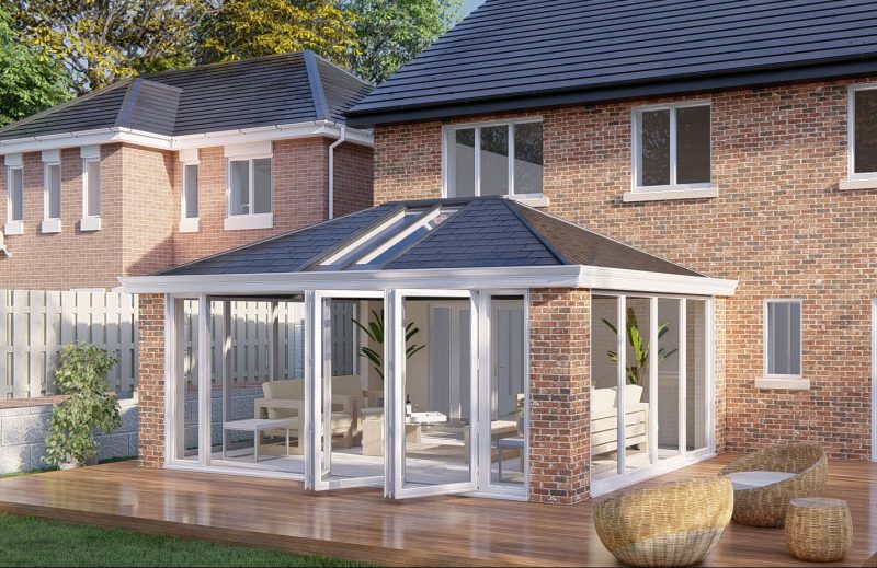 Slim Pillars tiled Roof bifold door