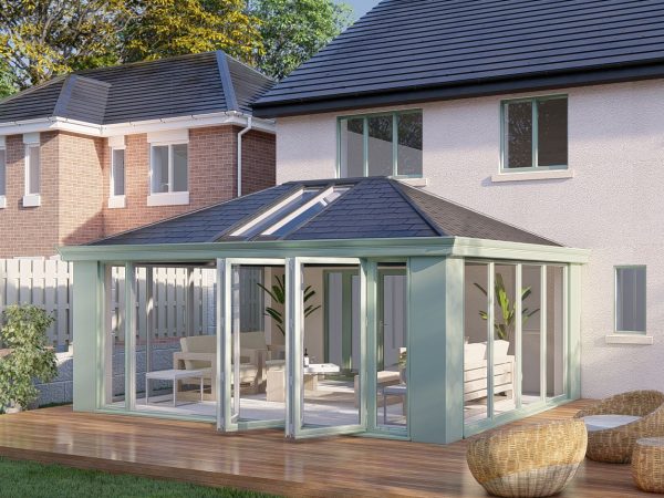 Slim Pillars tiled Roof bifold door