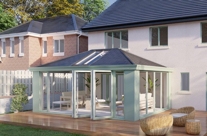 Slim Pillars tiled Roof bifold door