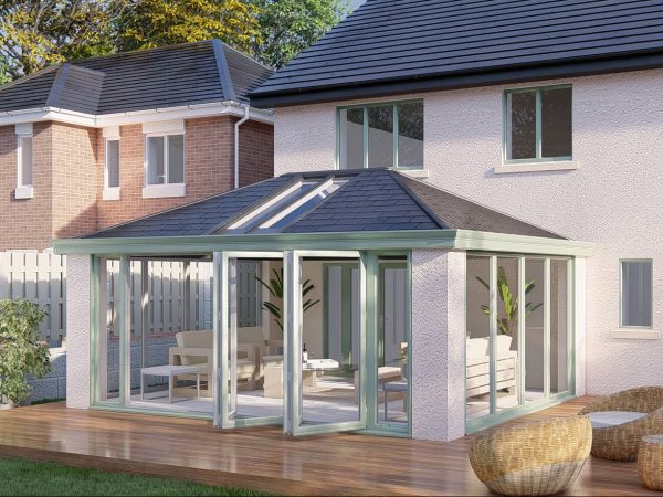 Slim Pillars tiled Roof bifold door