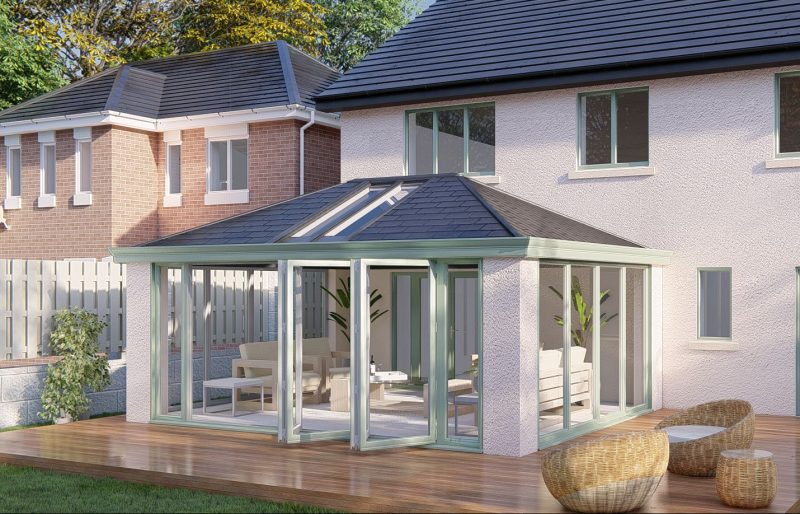 Slim Pillars tiled Roof bifold door