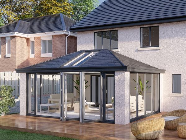 Slim Pillars tiled Roof bifold door